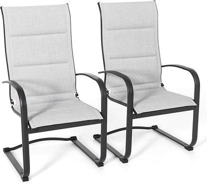 NUU GARDEN Patio Chairs Set of 4, All Weather Outdoor Padded Textilene Patio Dining Chairs, Breathable Spring Motion Textile High Back Outdoor Dining Chairs for Backyard, Lawn, Deck, Gray