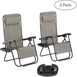 Lavish Home Zero Gravity Lounge Chairs- Set of 2- Gray Folding Anti-Gravity Recliners- Side Table - Photo 4