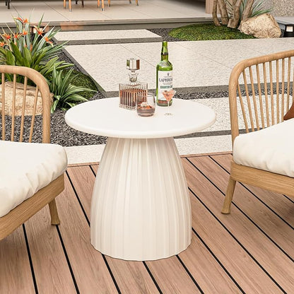 Round Small Patio Side Table Set of 2, Metal Steel Outdoor Side Table, Patio Accent End Table for Garden, Pool, Deck, Balcony, Yard, Living Room, White, Weather Resistant, No Assembly