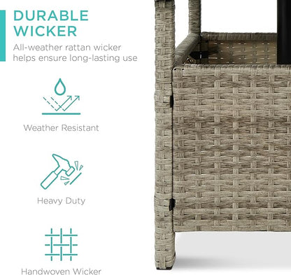 Best Choice Products Wicker Side Table with Umbrella Hole, Square PE Rattan Outdoor End Table for Patio, Garden, Poolside, Deck w/UV-Resistant Frame, Storage Space - Gray