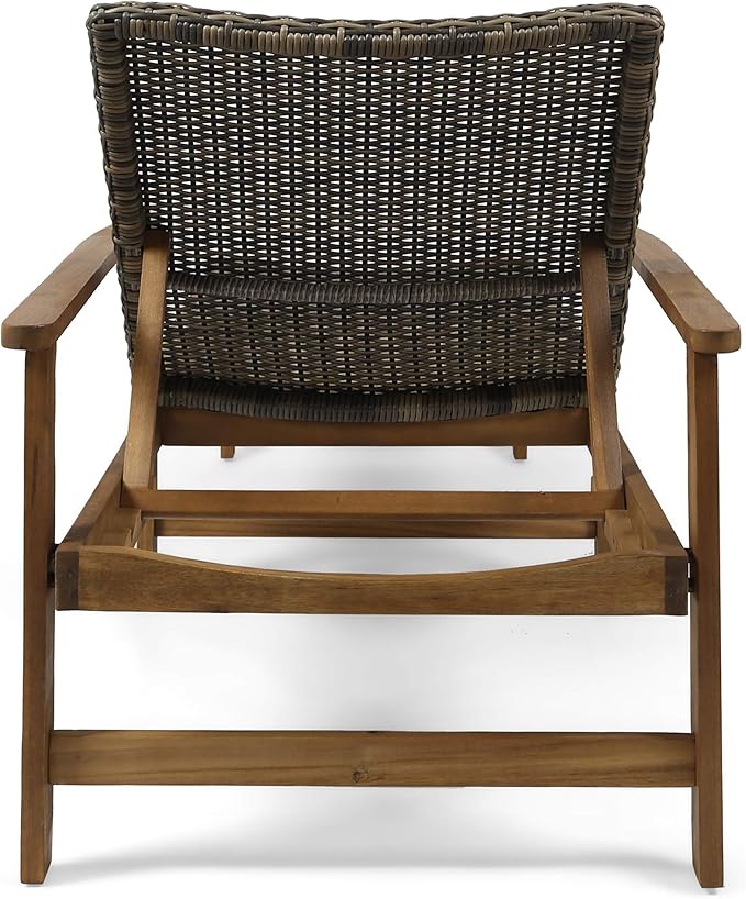 Great Deal Furniture Kyle Outdoor Rustic Acacia Wood Chaise Lounge with Wicker Seating, Natural and Gray