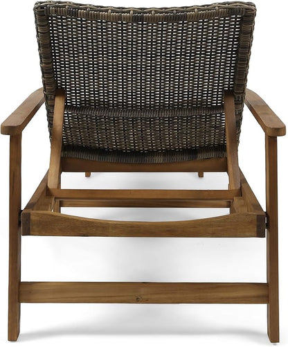 Great Deal Furniture Kyle Outdoor Rustic Acacia Wood Chaise Lounge with Wicker Seating, Natural and Gray