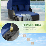 ORALNER Outdoor Daybed, 2-Person Wicker Patio Sofa with Retractable Canopy, Cushions & Pillows, 2 Side Trays - Photo 4
