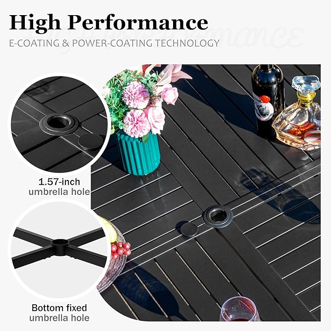 HERA'S HOUSE 54" Outdoor Patio Round Dining Table with Umbrella Hole, Metal Steel Frame for Backyard Lawn Balcony Deck - Photo 4