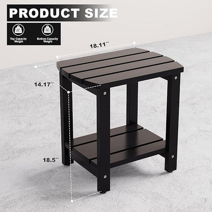 Adirondack Side Table, Double Outdoor Side Tables 18" Solid End Tables, Small Outdoor Coffee Table Pine Wood Weather Resistant for Patio, Backyard,Pool (18-Black, Set of 1)