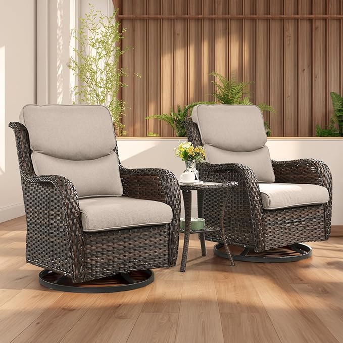 Rilyson Wicker Rocking Chair Swivel Chairs - 3 Piece Rocker Patio Furniture Set Rattan Rocking Bistro Sets with Glass - Photo 1