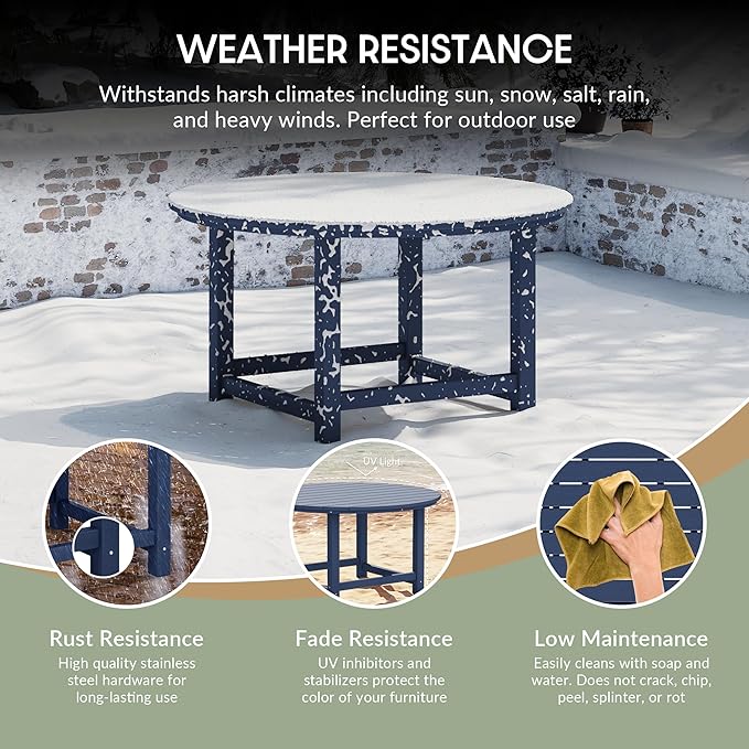 WestinTrends Dylan 5-Piece Outdoor Patio HDPE Adirondack Chair with Round Coffee Table Conversation Set, Navy Blue