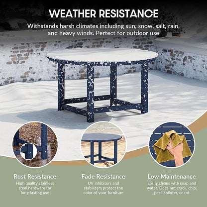 WestinTrends Dylan 5-Piece Outdoor Patio HDPE Adirondack Chair with Round Coffee Table Conversation Set, Navy Blue