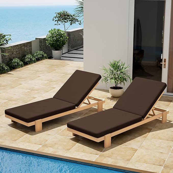 Christopher Knight Home Duska Acacia Wood Chaise Lounge Chair Set of 2, Patio Outdoor Chaise Lounge with Cushions - Photo 3