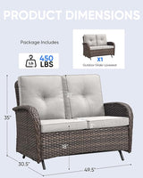 Outdoor Glider Bench-2 Seater Patio Glider Loveseat with High Back and Deep Seating Outdoor Couch for Deck Porch Garden - Photo 2