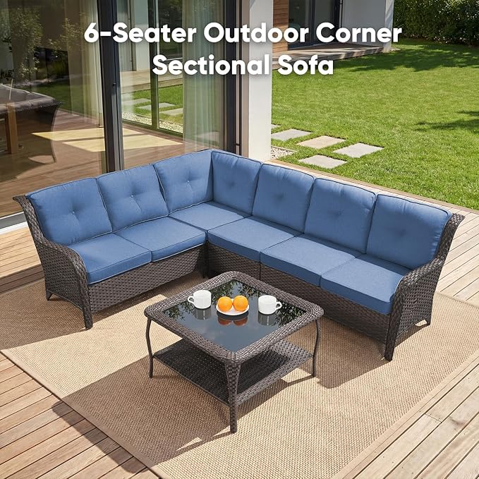 Belord Patio Furniture Set 6 Seats, Oversized Outdoor Sectional Couch, Two 3-Seater Sofas with Coffee Table - Photo 2