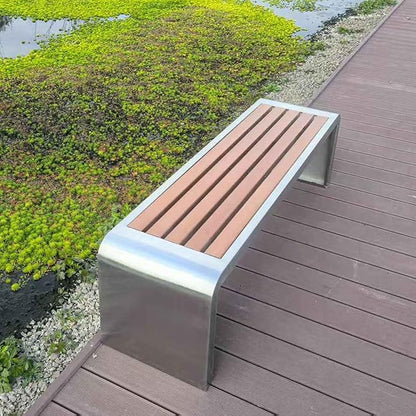 2-Person Outdoor Metal Garden Bench, Weatherproof Backless Design with Wood-Plastic Slatted Seat, Perfect for Parks, Gardens, Patios & Schools (47.24in / 120cm)