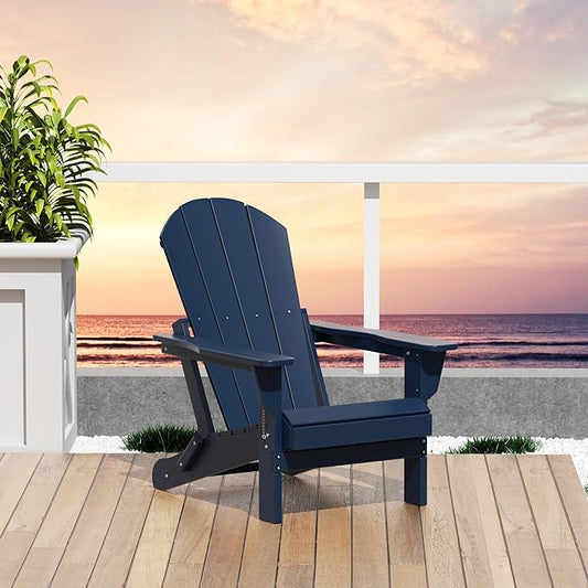 WO WESTIN OUTDOOR HDPE Laguna Outdoor Folding Poly Adirondack Chair, Navy Blue