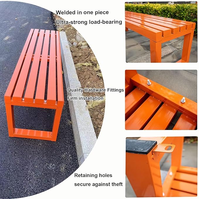 Outdoor Metal Backless Patio Bench - Weatherproof 2-Person Garden Seating, Sturdy Steel Frame for Yard, Porch, Entryway - 5.9ft Black Furniture