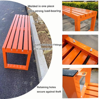 Outdoor Metal Backless Patio Bench - Weatherproof 2-Person Garden Seating, Sturdy Steel Frame for Yard, Porch, Entryway - 5.9ft Black Furniture
