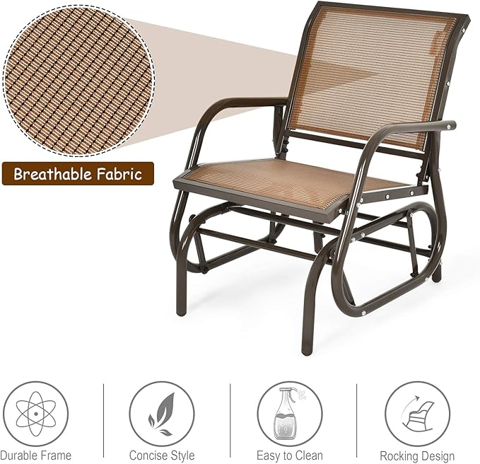 Giantex Swing Glider Chair W/Study Metal Frame Comfortable Patio Chair Love-Seat for Garden, Porch, Backyard, Poolside - Photo 5