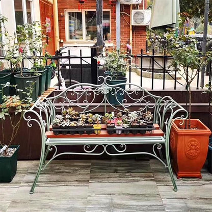 Retro Outdoor Bench Rustic Metal Garden Bench 2 People Outdoor Bench Garden Bench Front Porch Furniture Patio Lawn Yard Park, Indoor and Ourdoor Decor(Green)