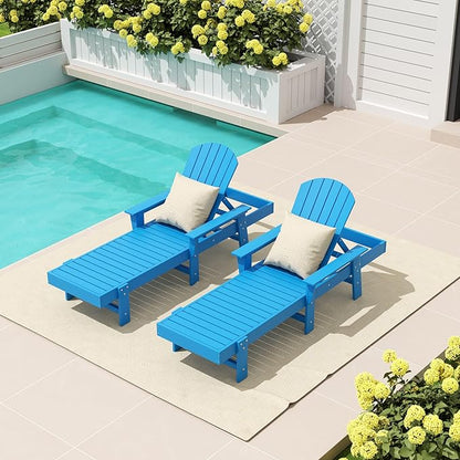 WestinTrends Dylan HDPE Outdoor Patio Poly Adirondack Reclining Chaise Lounge with Arms (Set of 2), Pacific Blue