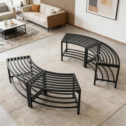 Metal Curved Fire Pit Bench Set of 4,Heavy Duty Steel Backless Benches, Weatherproof Garden Chair Seating Suitable for Backyard, Garden, Porch, and Patio (Black)