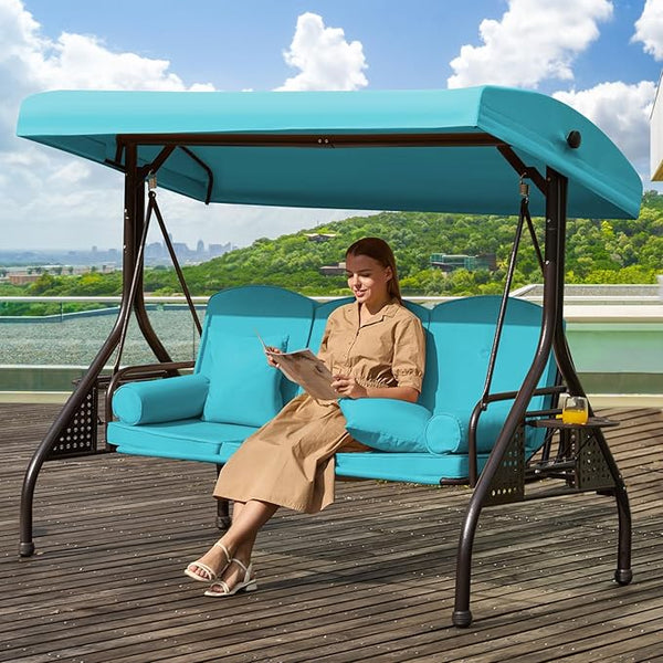 3 in 1 Patio Swing with Adjustable Canopy for Adults, 3 Seat Outdoor Swing with Thickened Cushions - Photo 1