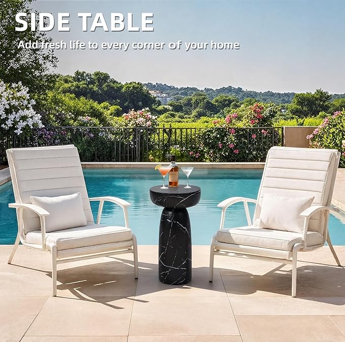 Marble Side Table, 24" Modern Accent Table with Pedestal Stand, Durable Faux Marble Side Table for Small Spaces - Photo 5