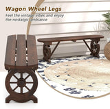 Giantex 2-Person Wooden Outdoor Bench with Wagon Wheel Legs, Slatted Seat, Rustic Country Design - Photo 5