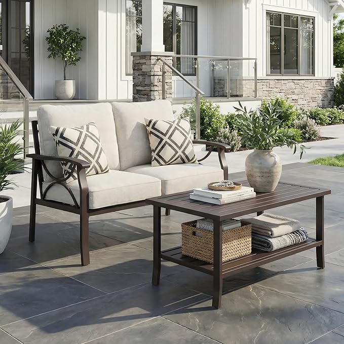RoyalCraft 2-Pieces Outdoor Patio Furniture Set, Outdoor Metal Sectional Furniture with Cushions - Photo 7
