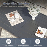 VICLLAX 63" Patio Dining Table for 6, Outdoor Rectangular Metal Table with Umbrella Hole for Porch Backyard Garden Deck - Photo 4