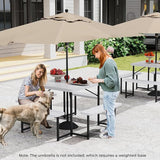 Giantex Picnic Table Bench Set for 4-8 People, 34" Outdoor Square Dining Table & 2 Benches w/Umbrella Hole - Photo 2