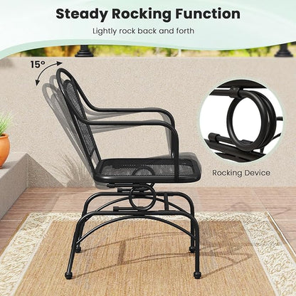 Tangkula Outdoor Rocking Chair Set of 4, Patio Rocker Chairs with Steady Rocking Function, Outdoor Dining Chairs with Metal Mesh Backrest & Seat, Armrest, Adjustable Foot Pads for Yard, Deck, Balcony