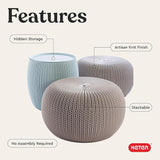 Keter Urban Knit Pouf Ottoman Set of 2 with Storage Table for Patio and Room Décor - Perfect for Balcony, Deck - Photo 5