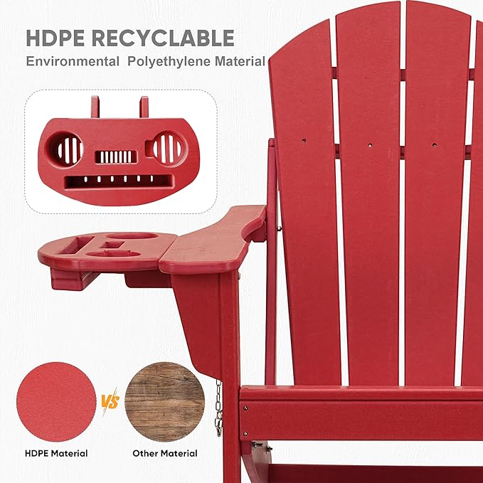 FOOWIN Folding Adirondack Chair Set of 2, HDPE Adirondack Chairs with Cup Holder - Photo 5