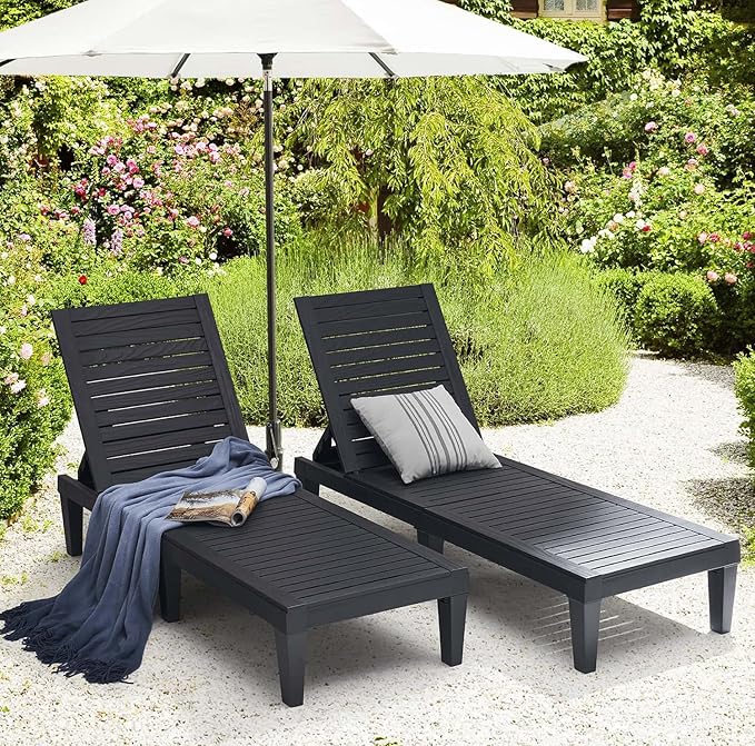 Nestl Patio Chairs - Black Chaise Lounge Chair Outdoor, 5-Position Adjustable Sun Tanning Chair - Photo 7
