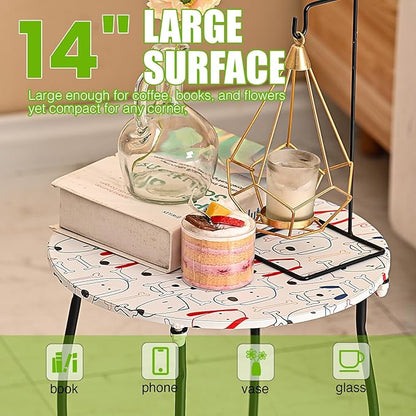 Side Tables for Patio, 14" Indoor Outdoor Metal Side Table for Poolside Bistro Balcony Yard Porch Bedside, Weather Resistant Metal Accent Table for Indoor Outdoor Use, Easy Assembly (White)