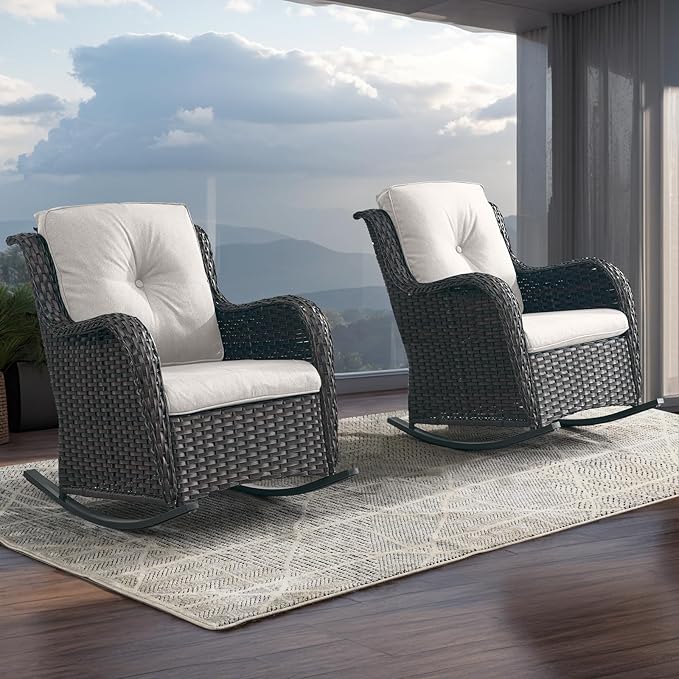 Rilyson Patio Chairs Outdoor Rocking Chair - 3 Piece Wicker Patio Bistro Set Rattan Patio Furniture Rocker Chairs and - Photo 6
