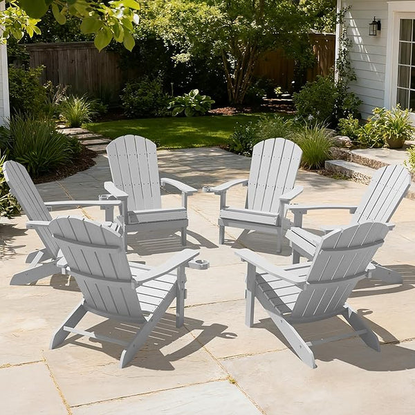 YEFU Adirondack Chairs Set of 6: Outdoor Chair HIPS Plastic Adirondack Chairs - Patio Chairs with Wood Texture - Lawn - Photo 1