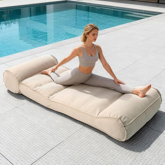 Dineli 83'' Outdoor Chaise Lounge Chair Patio Lounger for Outside, Pool Lounge Chairs Lazy Floor Lounger Meditation & Yoga Chair Waterproof Sunbed Outdoor Lounge Furniture for Garden Beach, Beige