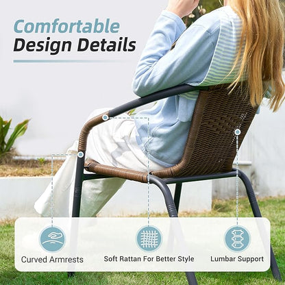 Amopatio Outdoor Dining Chairs Set of 6, Rattan Wicker Patio Chairs, Stackable Indoor-Outdoor Chairs, Bistro, Deck, Yard, Porch, 6 Pack, Brown