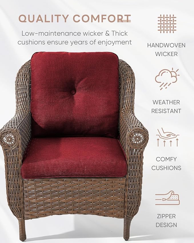 Patio Wicker Chairs Outdoor Furniture Chair - Set of 4 Outside All Weather Lawn Dining Brown Rattan Armchair with High - Photo 4