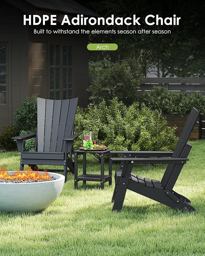 GREENVINES Folding-Adirondack-Chairs-Set-of-6 | HDPE Plastic | Arch Series | Fire Pit Chair | All Weather | for Outdoor Patio Deck Backyard Poolside | Black