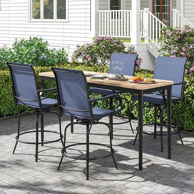Tangkula Outdoor Swivel Bar Stools Set of 2, Bar Height Tall Patio Chairs with Armrests & High Back - Photo 4