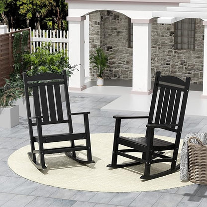 WO WESTIN OUTDOOR HDPE Laguna Classic Porch Rocking Chair (Set of 2), Black