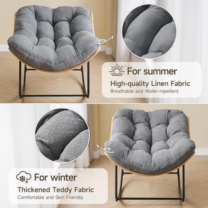 ONBRILL Outdoor Rocking Chairs, Oversized Papasan Rocking Chair Indoors with Padded Cushions, Rattan Wicker Lounge Chair for Living Room, Porch, Patio, Garden, Gray