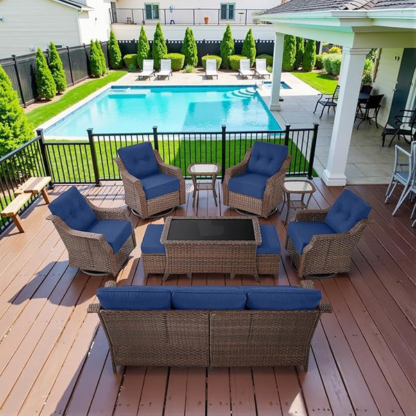 10 Piece High Back Outdoor Patio Furniture Set - Patio Conversation Set with Swivel Rocker Outdoor Chairs Set of 4 and - Photo 1