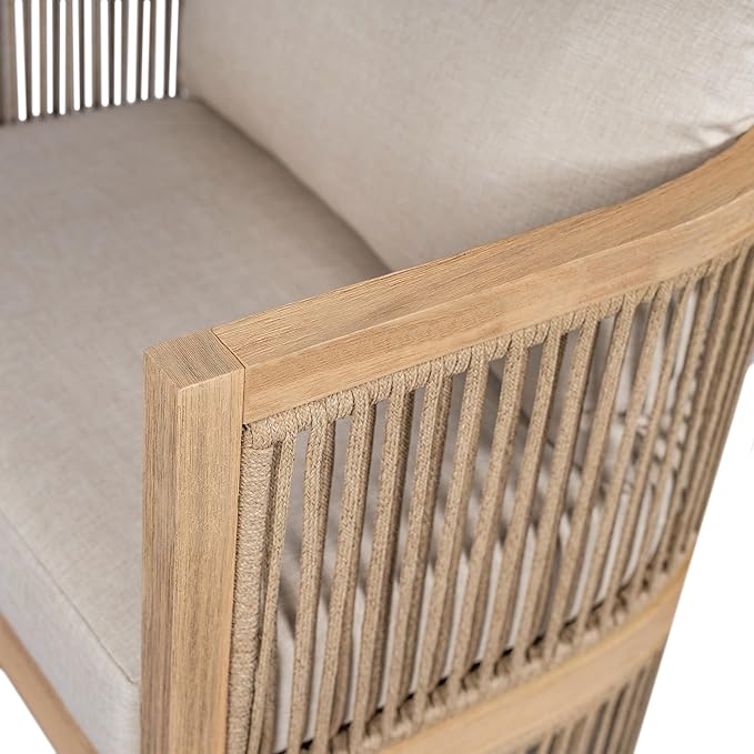 Christopher Knight Home Faine Acacia Wood Outdoor Club Chair Set of 2, Patio Accent Chair with Removable Cushion, Wooden Single Lounge Sofa Set, Light Teak+Beige