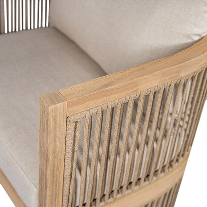 Christopher Knight Home Faine Acacia Wood Outdoor Club Chair Set of 2, Patio Accent Chair with Removable Cushion, Wooden Single Lounge Sofa Set, Light Teak+Beige