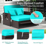 COSTWAY Patio Rattan Daybed with Cushions, Outdoor Wicker Loveseat Sofa with Storage Ottoman - Photo 6