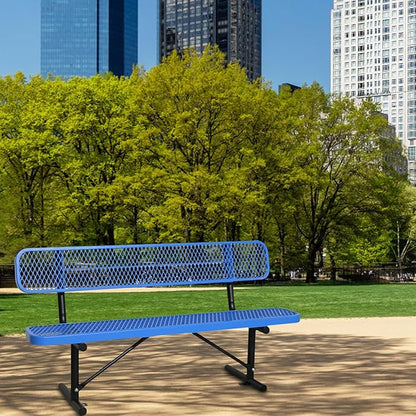 4/6/8 Feet Park Bench for Outside Heavy Duty Metal, Garden Benches Outdoor Bench with Backrest & Portable Frame, for Shopping Malls Stores Parks Patios Decks, Blue
