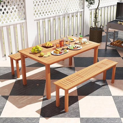 Tangkula Outdoor Wood Bench, 59” Long Patio Dining Bench, Backless Wooden Bench with Teak Oil Finish & Slat Seat, Accent Entryway Bench, Farmhouse Bench for Yard, Garden, Porch, Indoors