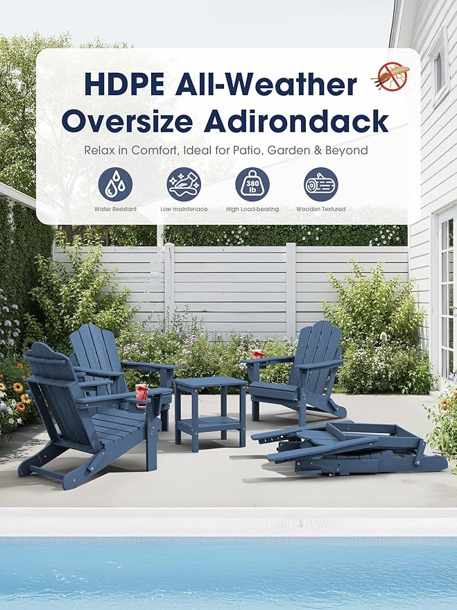KINGYES Adjustable Folding Adirondack Chairs Set of 2, 3-Position Reclining Adirondack Chair with Cup Holder - Photo 8
